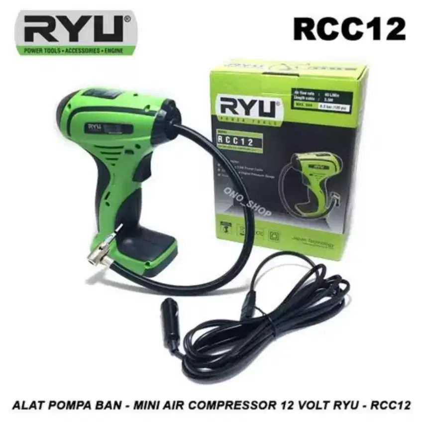Pompa Angin Ban Mobil DC RYU RCC12 Mini Air Kompresor 12 V jam Digital
