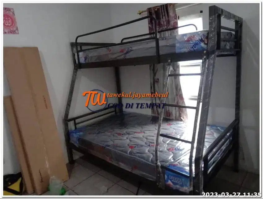 ful set ranjang tingkat besi berbagai ukuran + kasur busa central