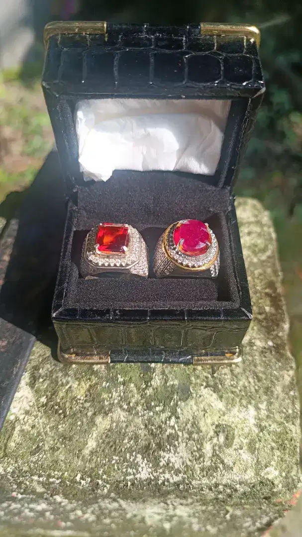 Cincin perak Pyrope garnet dan Ruby size 8.5