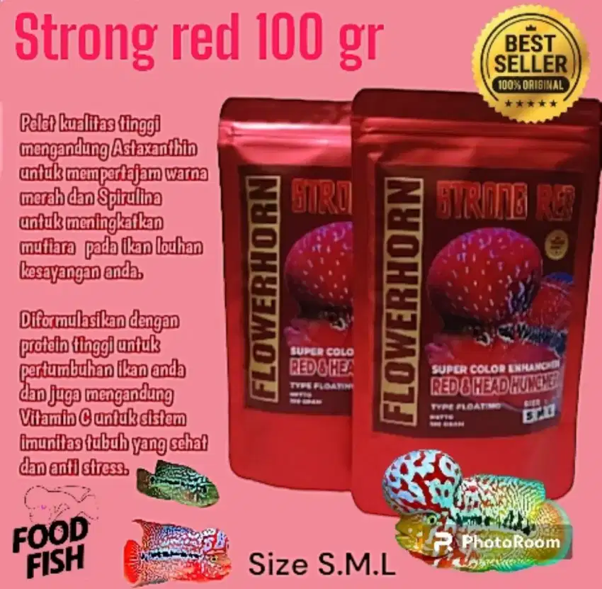 Pakan ikan louhan strong red 100 gr