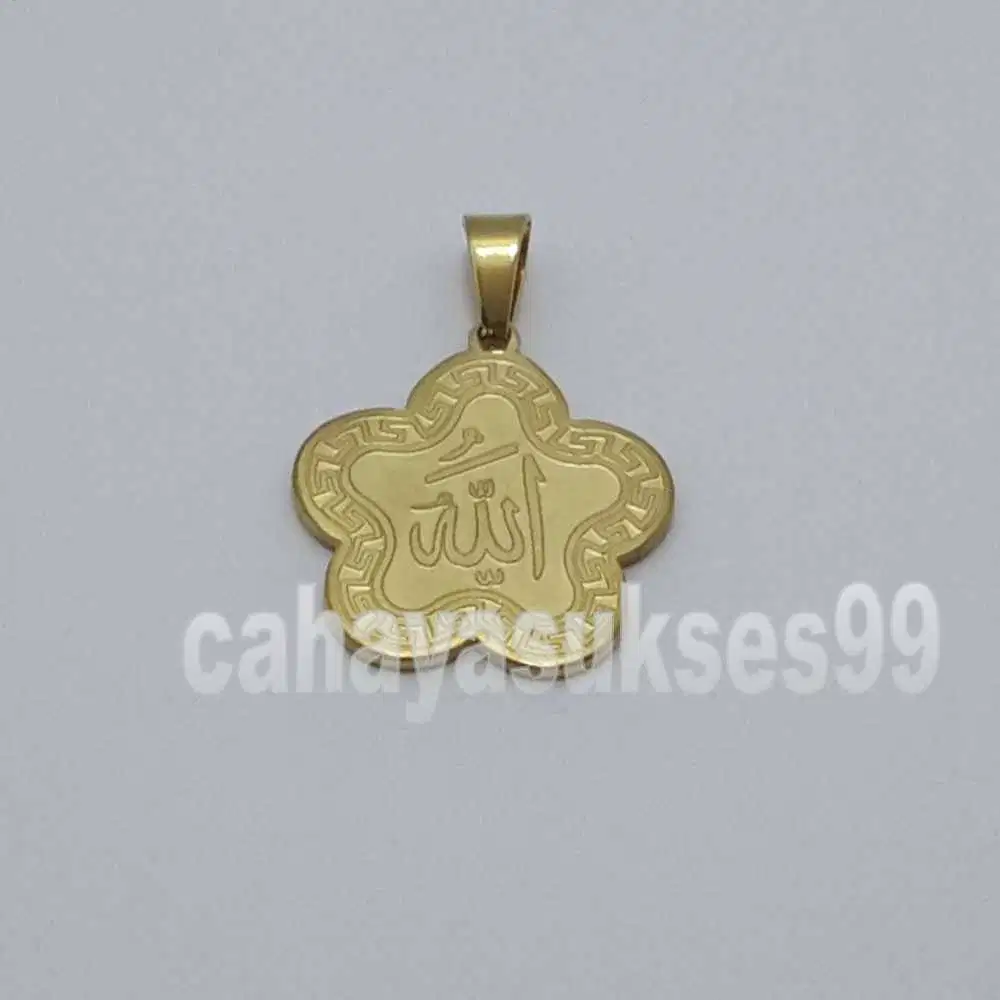 Liontin Titanium Stainless Gold Allah Kaligrafi 2,5cm Aksesoris LAG07