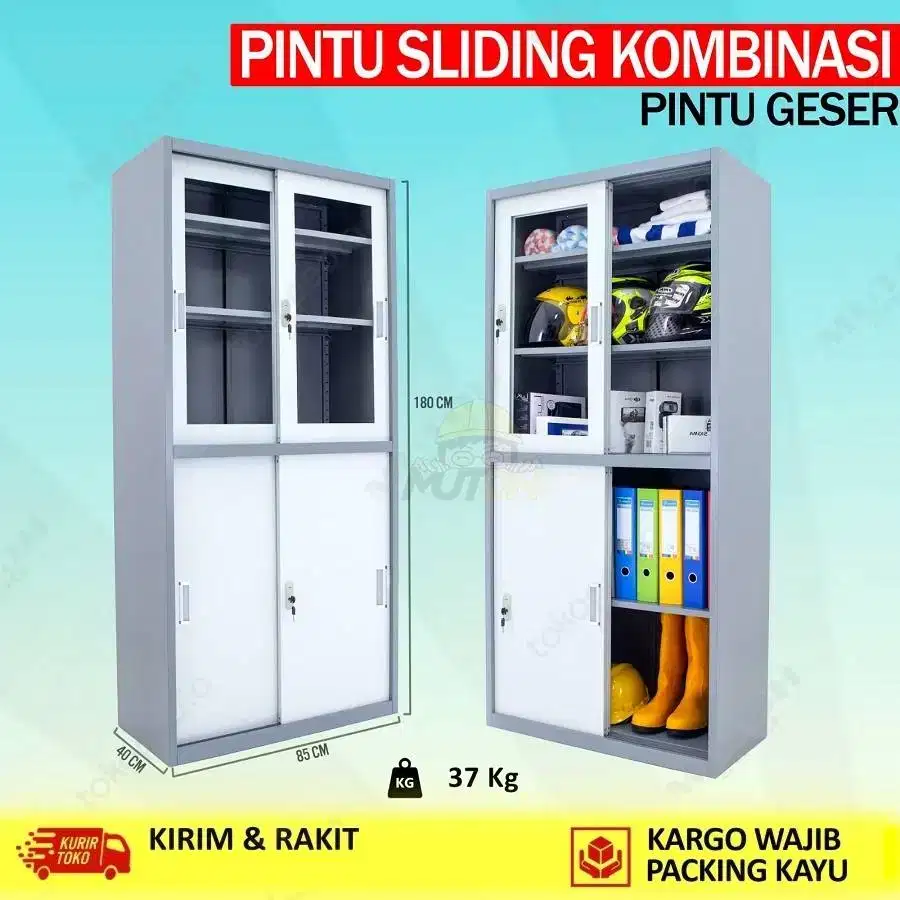Lemari Kantor Arsip Kabinet Besi LOKER Kantor - Kombinasi Pintu Slidin