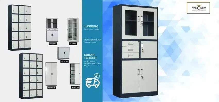 Lemari Arsip File Dokumen PINTU KACA Loker Locker Besi Filing Cabinet