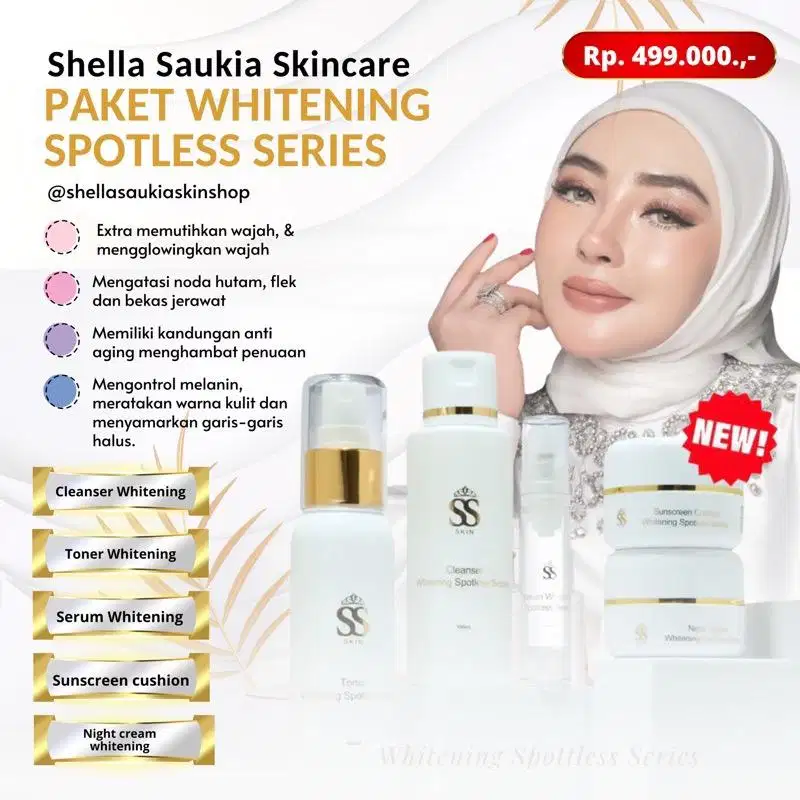 Ss Skin Whitening Spotless Shella Saukia + Serum besar Free Mini Gold