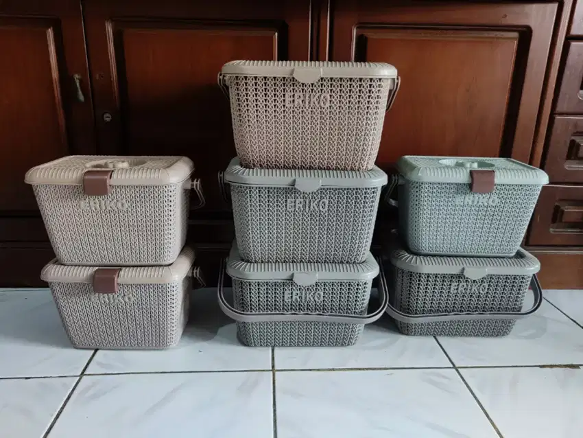 Keranjang Segi Rajut Serbaguna plus Tutup