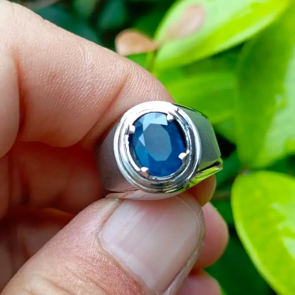 Cincin Batu Permata Natural BLUE SAPPHIRE + MEMO (2,24ct)
