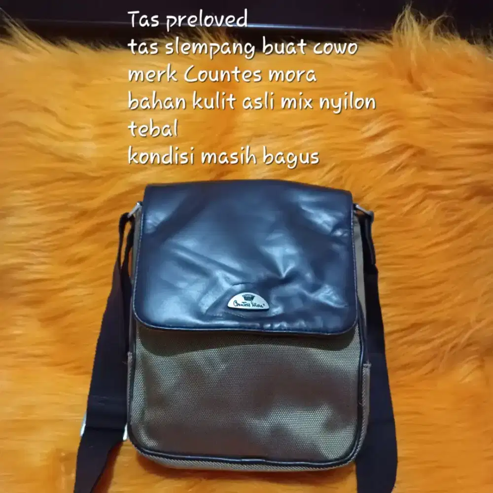 Tas slempang cowo bahan kulit asli mix nyilon tebal