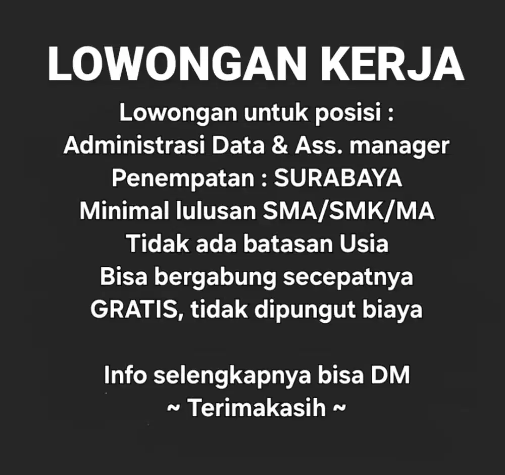 Lowongan Kerja (Butuh Segera)
