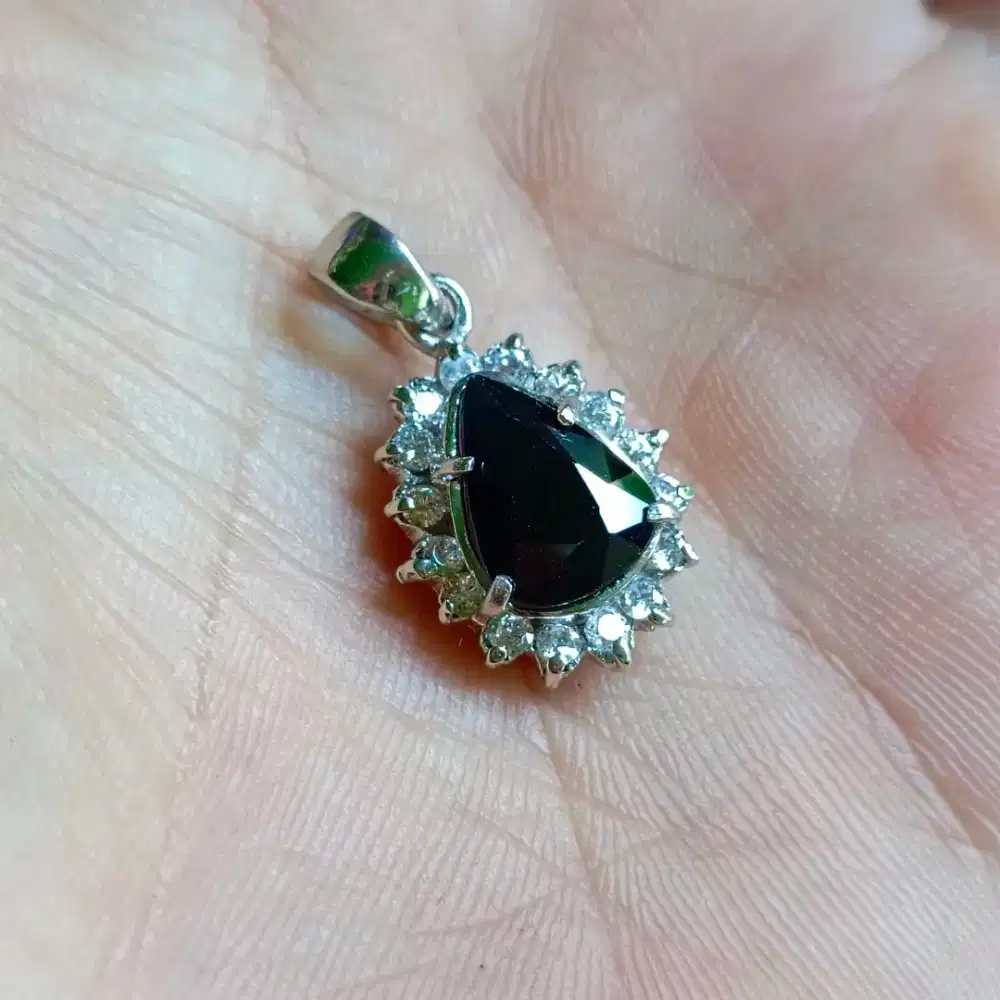 Liontin Perak Batu Permata Natural BLUE SAPPHIRE Asli + Memo (3,94ct)