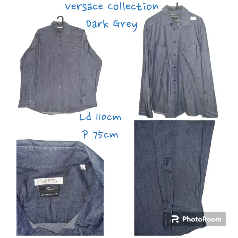 Baju Kemeja Versace Collection Dark Grey Lengan Panjang