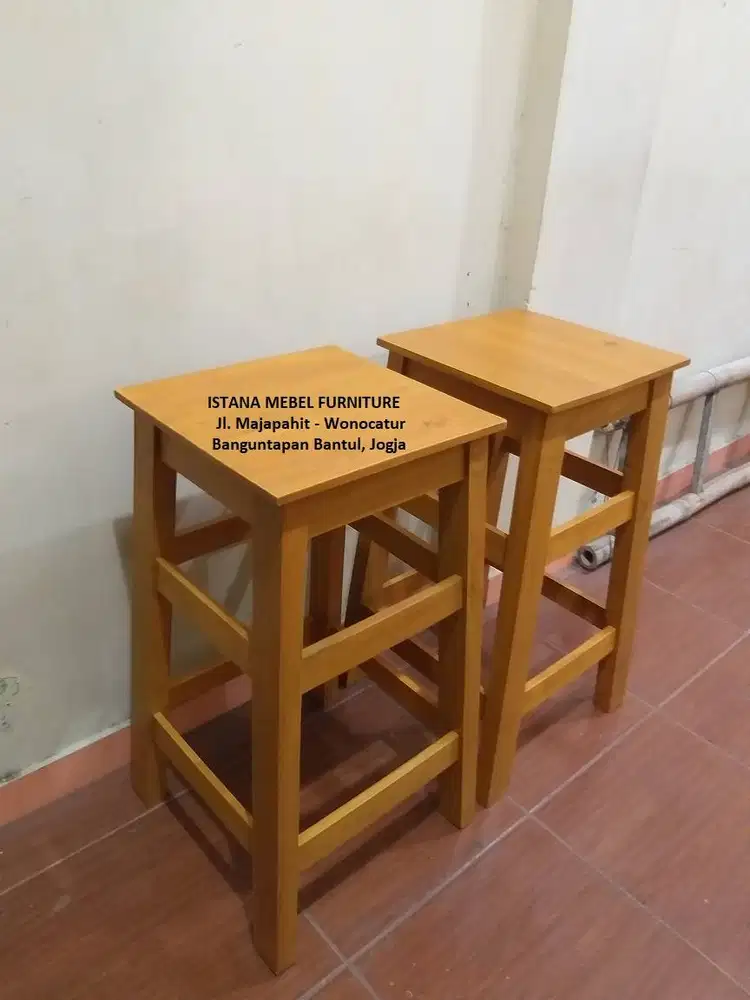 Kursi Bar Barstool Cafe Makan Tinggi Kotak Tanpa Sandaran Kayu (gpg)