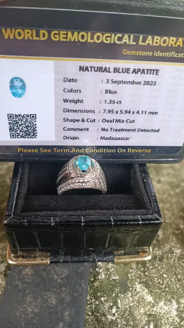 Cincin perak blue apatite size 8.4 bermemo