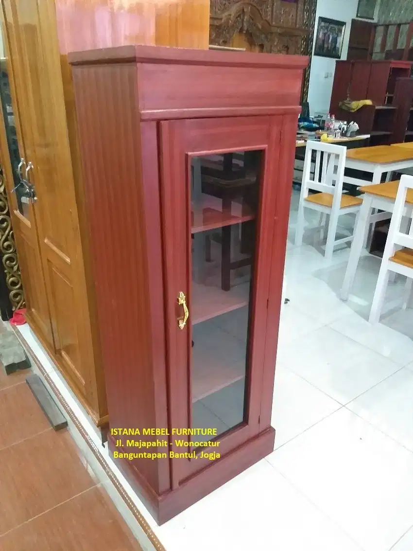 Lemari Almari Rak Kaca Dokumen Arsip Buku Helm Display 1 Pintu Kayu #C