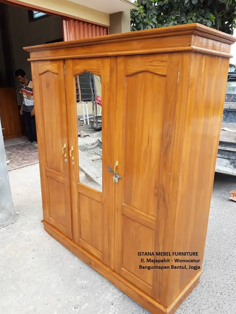 Lemari Almari Kaca Gantung Hanger Baju Pakaian 3 Pintu 3 Kayu Jati #SG