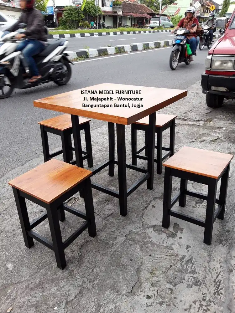 Paket Set Meja Makan 4 Kursi Kotak Warung Rumah Makan Cafe Kayu (gpg)