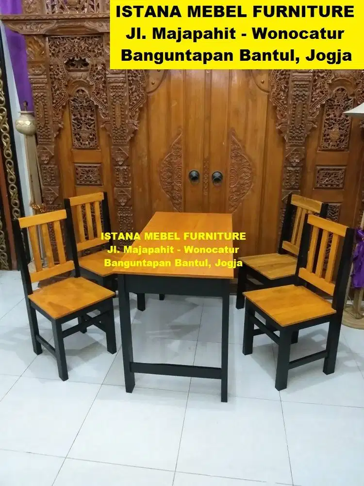 Paket Set Meja Makan 4 Kursi Sandaran Warung Rumah Makan Cafe Kayu #SG