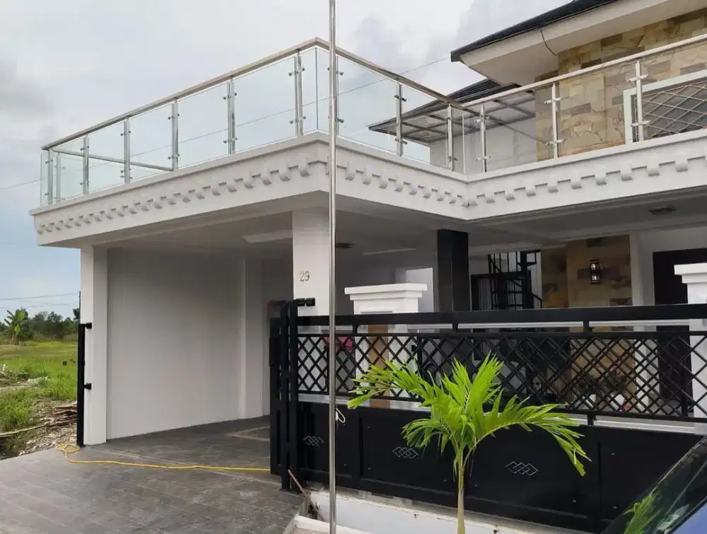 Reling kaca railing balkon stainless & kanopi pagar teralis minimalis