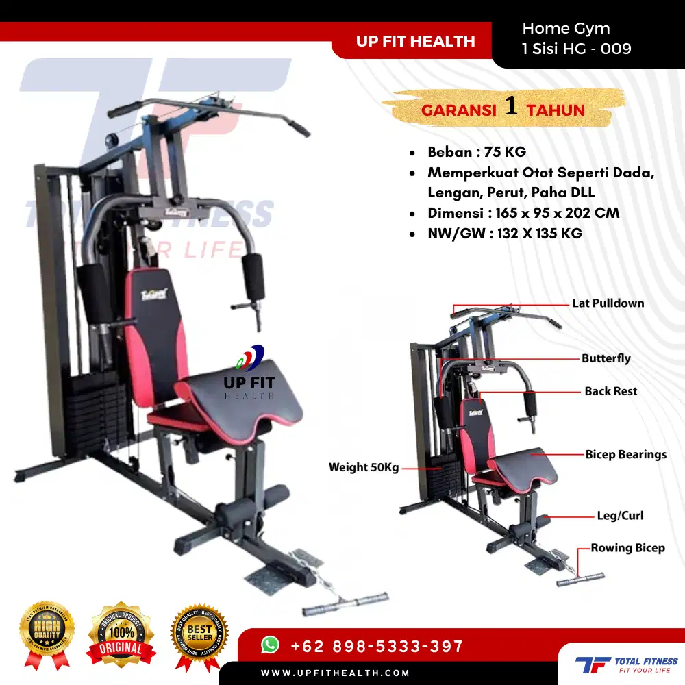 Homegym 1 Sisi Beban 75kg Home Fitness Alat Angkat Beban HG - 009