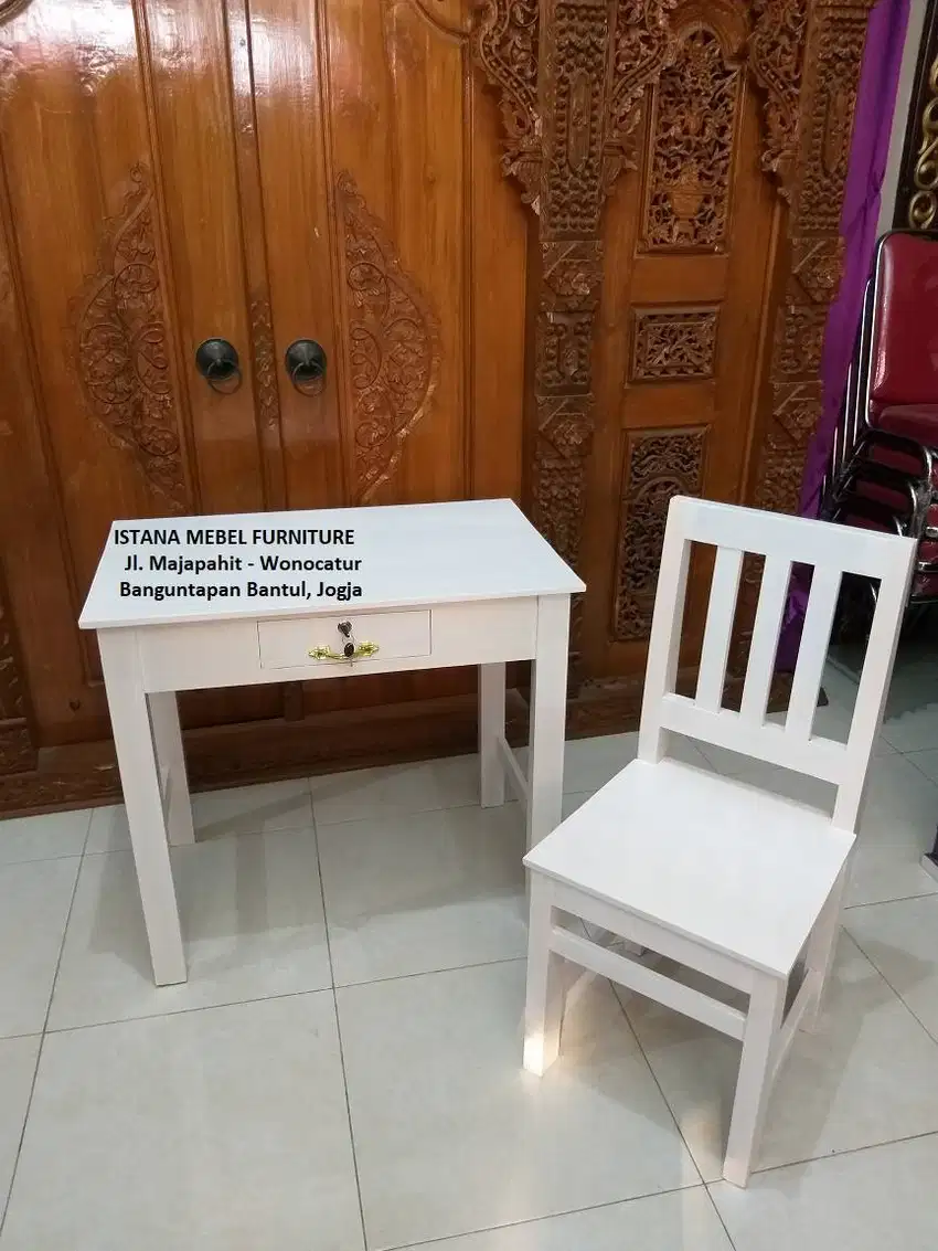 Paket Set Meja Laci Kursi Komputer Kerja Kantor Belajar Kasir Kayu #GP