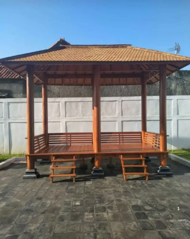 Gasebo berkualitas bahan kayu jati pilihan terima beres di lokasi
