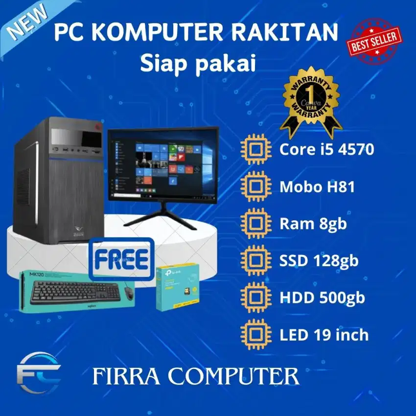 PC KOMPUTER RAKITAN CORE I5 4570/RAM 8GB/SSD128/HDD500/LED 19 INCH