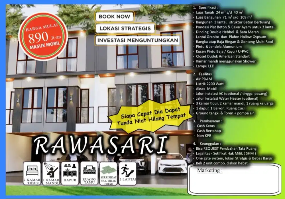 Rumah Lantai Mewah Elegant Di Jalan Rawasari Bebas Banjir Dijual