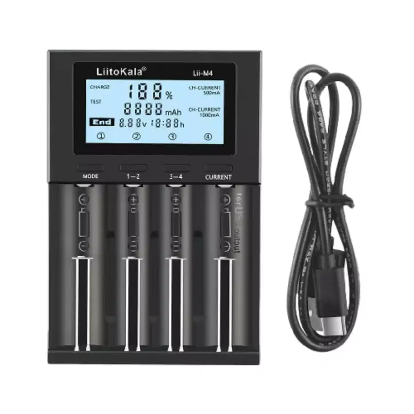 Cas Charger Batre 18650 Tipe C LiitoKala Lii M4,Original,Fast Charger