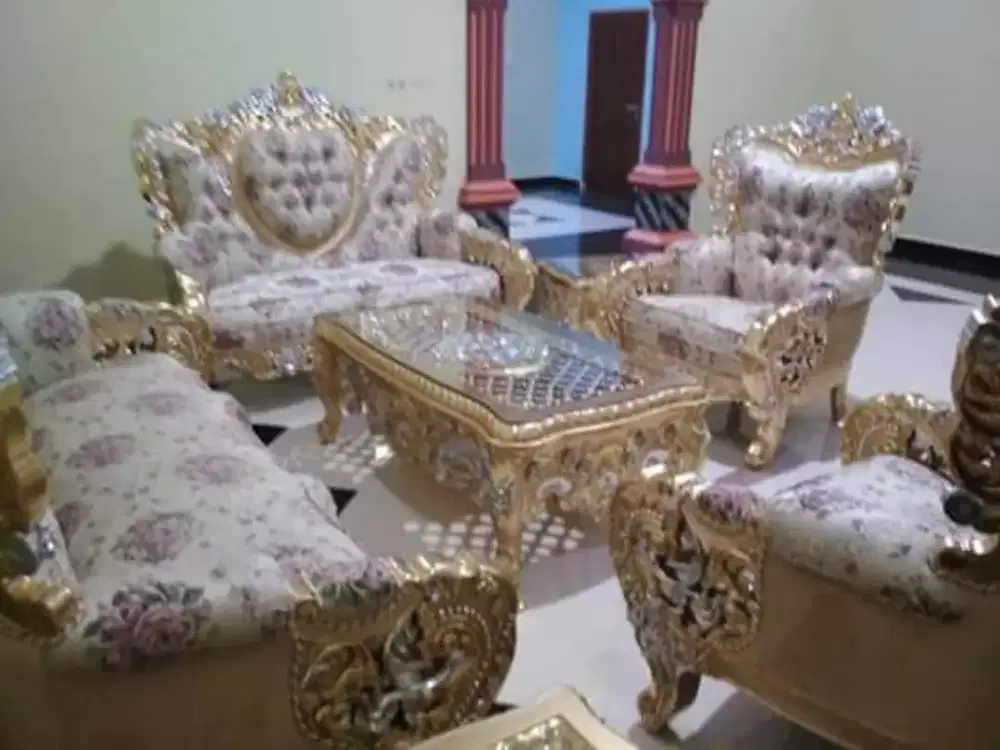 KURSI TAMU MEWAH KURSI SULTAN MOTIF BELAGIO BAHAN JATI PERHUTANI