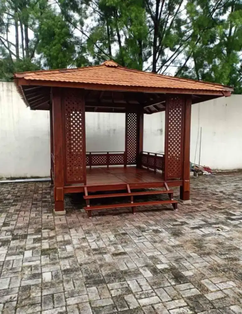 New gazebo model bolong bolong bahan kayu jati 3x3m