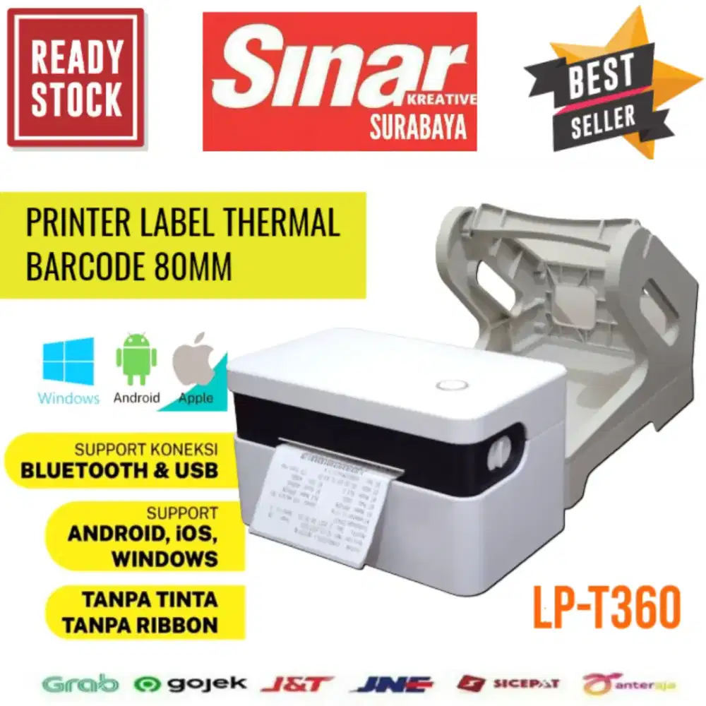 PRINTER BARCODE LABEL THERMAL 80MM BLUETOOTH USB LP-T360 PLUS HOLDER