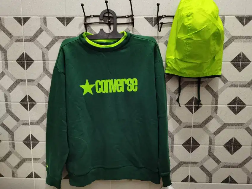 Converse size L - Jaket Removeable Hooded Crew - Original Hijau Men