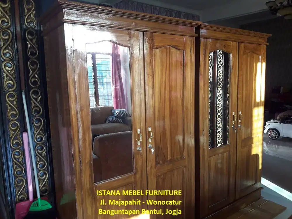 Almari Lemari Kaca Hanger Gantungan Baju Pakaian 2 Pintu Kayu Jati #SM