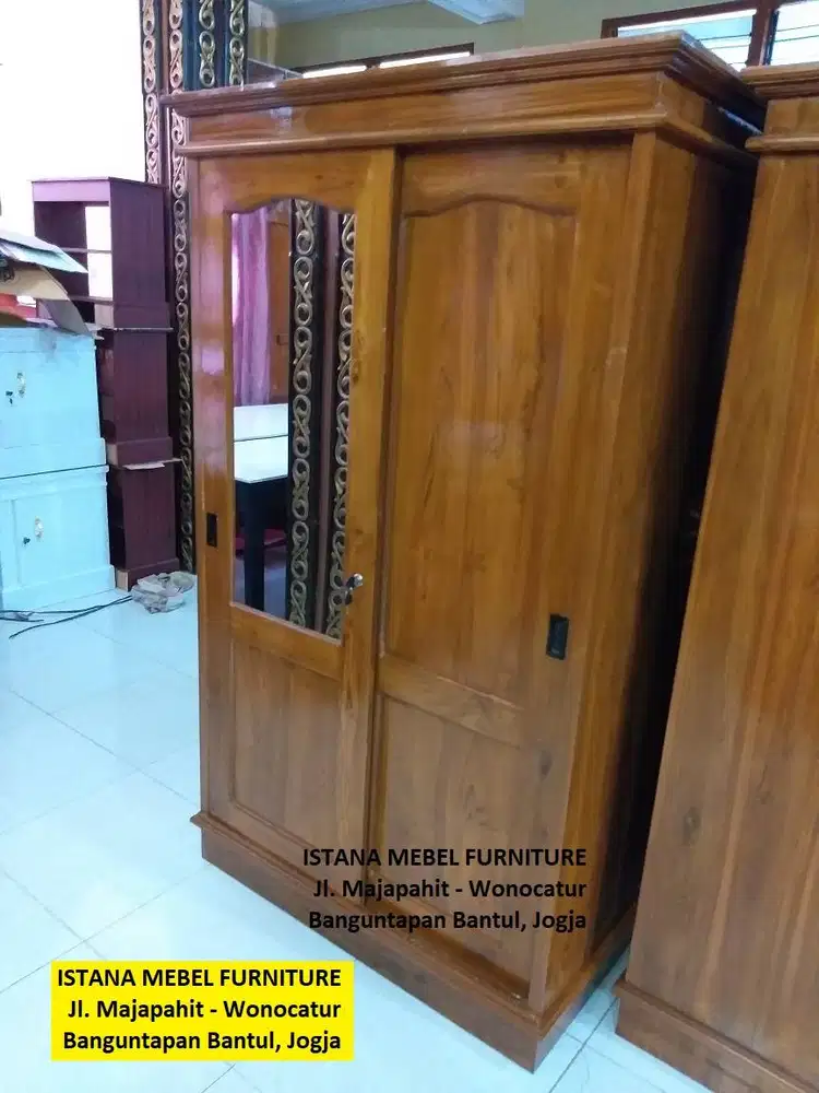 Almari Baju Pakaian 2 Pintu Geser Slide Sleding Sliding Kayu Jati #SM