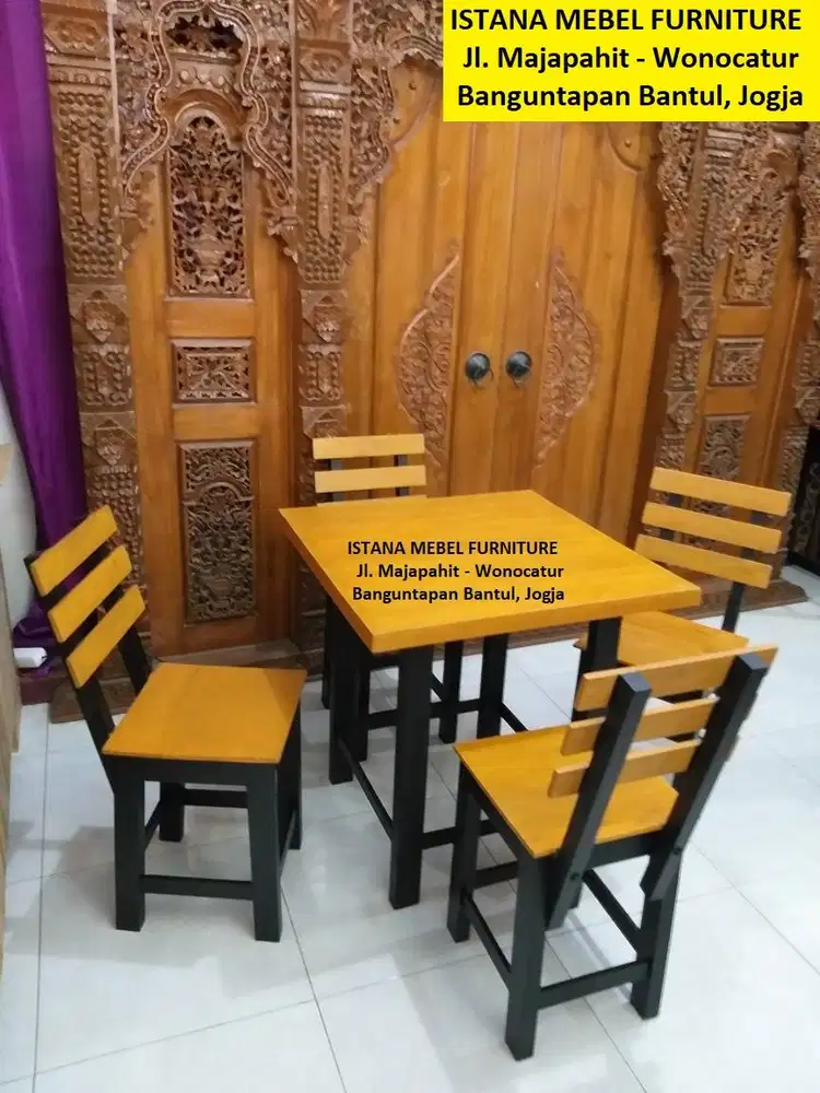 Paket Set Meja Kotak 4 Kursi Sandaran Cafe Warung Rumah Makan Kayu #SM