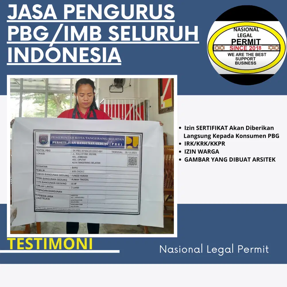 Jasa IMB PBG Luas Bangunan 100,200,500,1000,2000 m2 Seluruh Indonesia