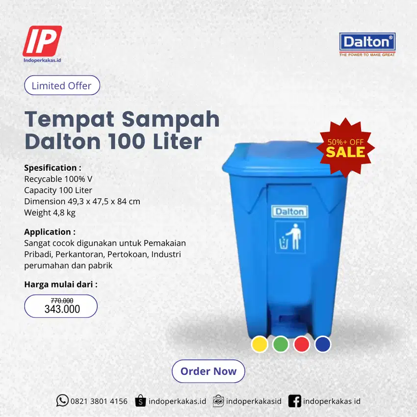 Tempat Sampah Plastik Dalton HDPE 100 Liter Pedal Tanpa Roda