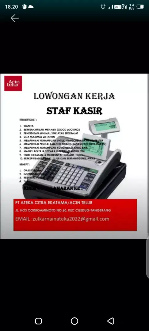 Lowongan Kerja Staf Kasir Lowongan