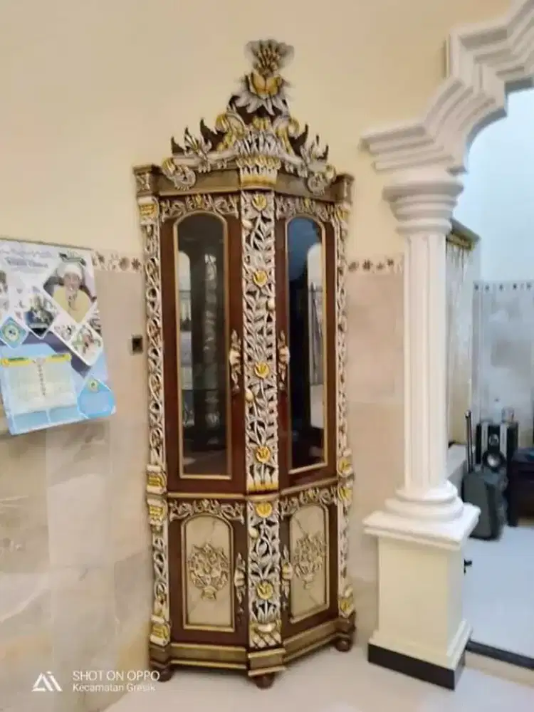 Bufet pojok bufet hias motif ukir Shima material bahan kayu jati