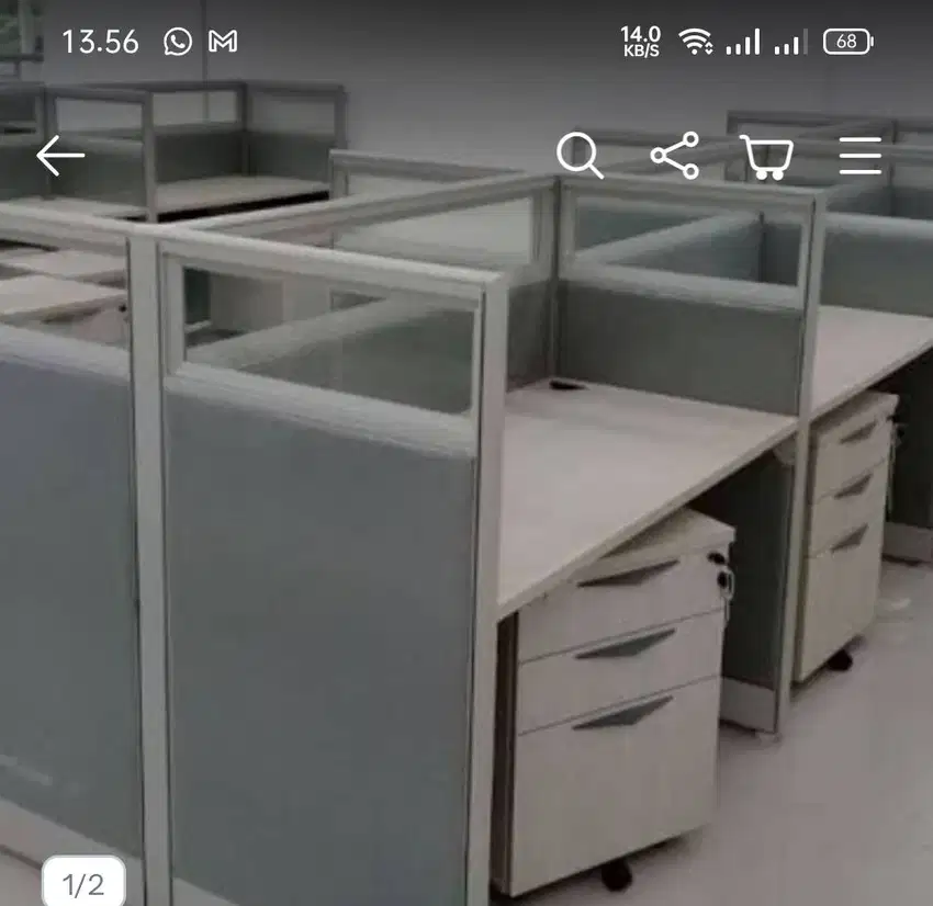 Meja partisi kaca 1 warna 6 Staff kantor kaca