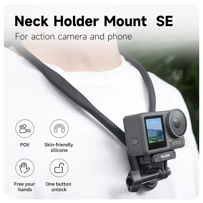 TELESIN Neck Kalung Holder Mount SE Strap U Shape for GoPro Smartphone