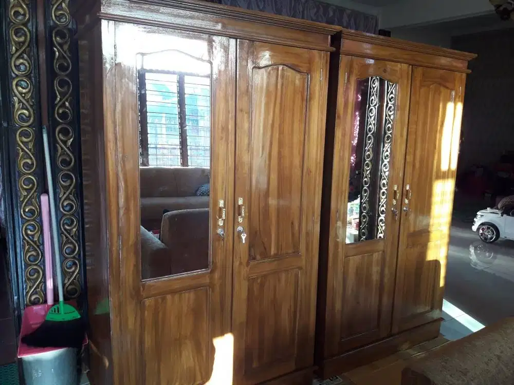 Almari Lemari Kaca Gantung Hanger Baju Pakaian 2 Pintu Kayu Jati #BS