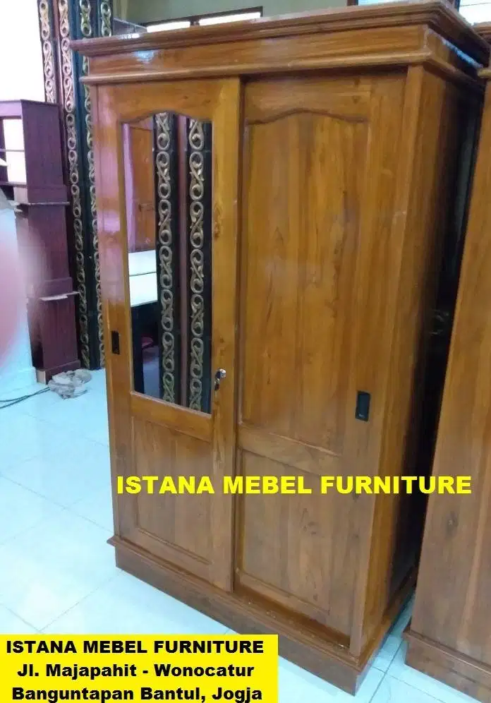 Almari Baju Pakaian 2 Pintu Geser Sleding Slide Sliding Kayu Jati #BS