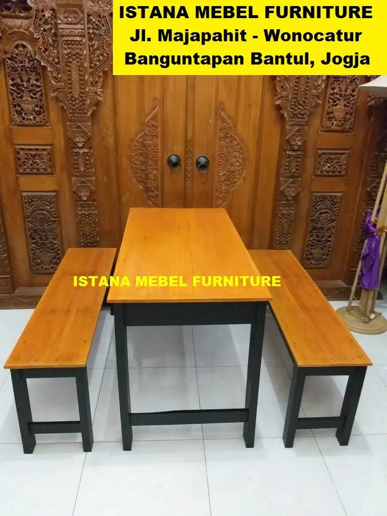 Set Paket Meja Makan 2 Kursi Panjang Cafe Warung Makan Bakso Kayu #BS
