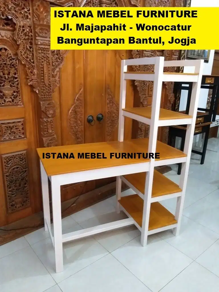 Meja Komputer Kerja Kantor Belajar Tulis Kost Rak Buku Tingkat Kayu #1