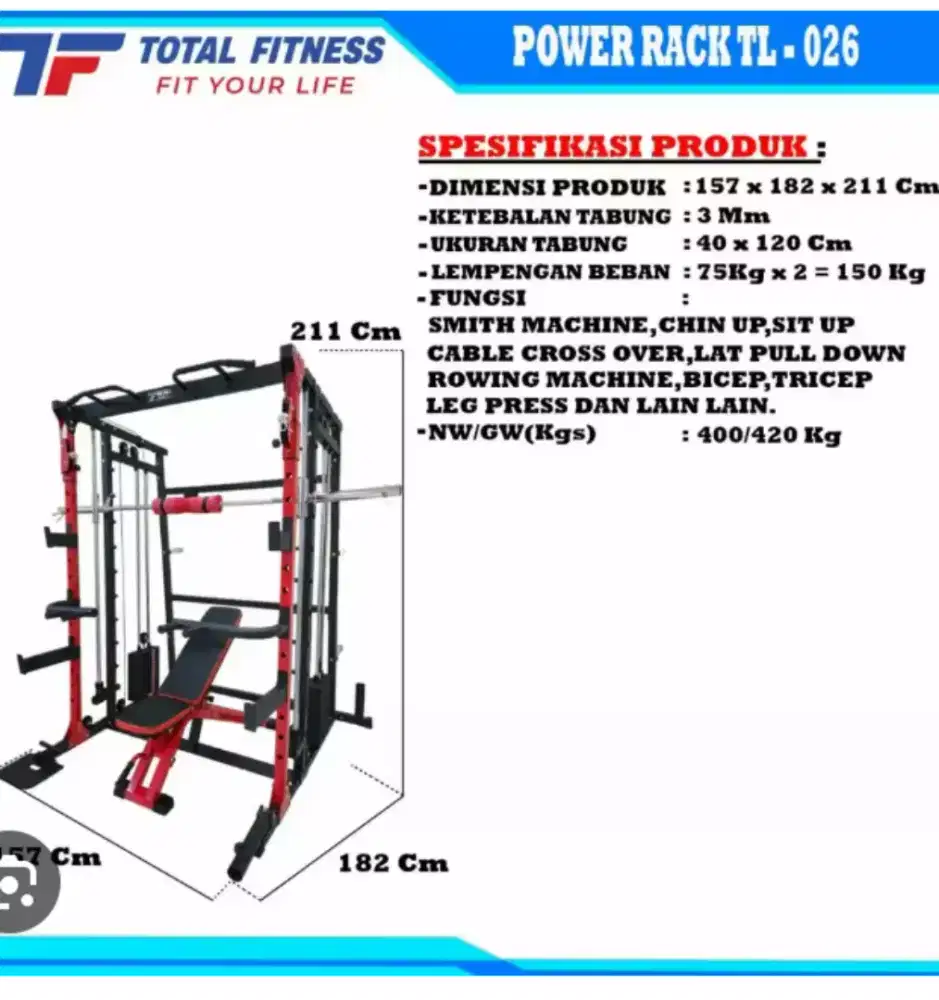 Alat fitnes power rack tl 026 kokoh