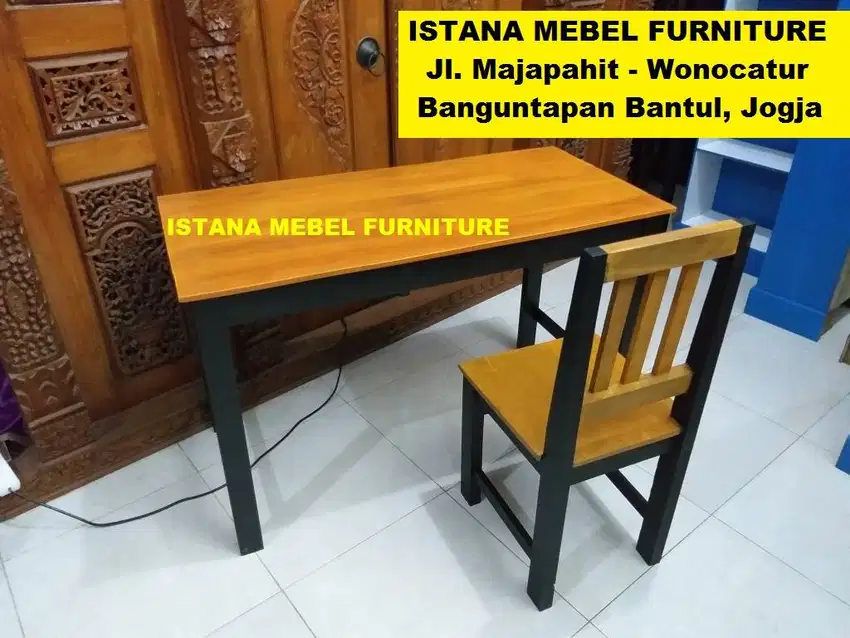 Paket Set Meja Kursi Komputer Kerja Kantor Belajar Tulis Kost Kayu #BS