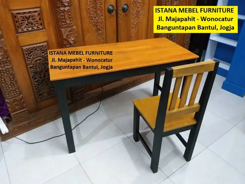 Set Paket Meja Kursi Kerja Kantor Komputer Belajar Tulis Kost Kayu #SM