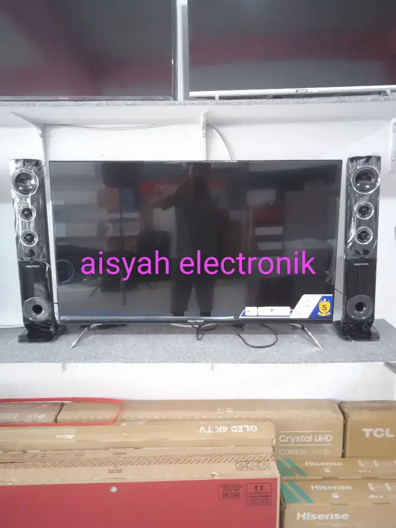 ANDROID TV POLYTRON 43 INCI + SPEAKER TOWER KIRI KANAN 5 TAHUN GARANSI