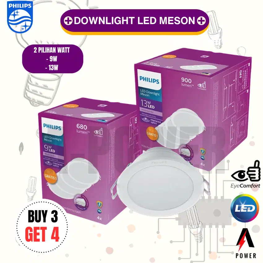 Philips - LED Downlight Meson Multipack 9W (Putih) [3+1]