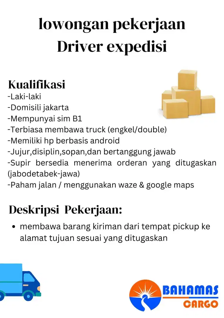 Lowongan pekerjaan driver expedisi truck engkel double